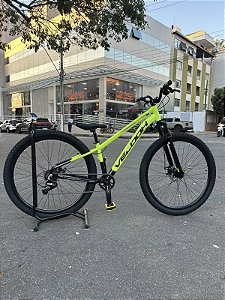 BICICLETA MTB ARO (29) VELOOH START 7 VELOCIDADES (1X7) FREIO A DISCO MECÂNICO TAMANHO 13 (PP) COR AMARELO NEON/PRETO