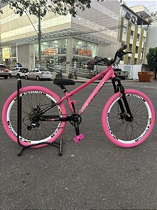 BICICLETA MTB FREERIDE ARO (26) VIKINGX TUFF X-44 CAMBIO 7 VELOCIDADES FREIO DISC MECÂNICO COR ROSA /ROSA