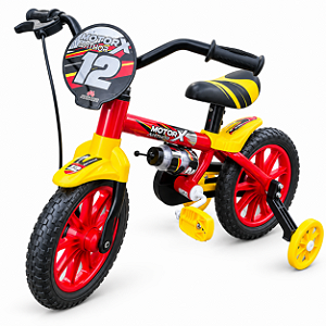 BICICLETA ARO (12) MASCULINA COR VERMELHO/AMARELO S/MARCHA NATHOR MOTOR X