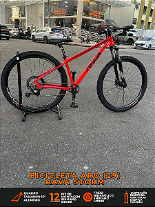 BICICLETA ARO (29) RAVA STORM KIT 12 VELOCIDADES (1X12) FREIO DISC HIDRAULICO SHIMANO MT200 TAMANHO 15 (P) VERMELHA