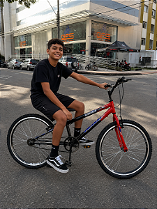 BICICLETA ARO (24) MASCULINA COR PRETO/VERMELHO S/MARCHA FREIO V-BRAKE MARCA VELOOH