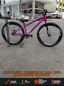BICICLETA MTB FREERIDE ARO (26) ABSOLUTE BRUTUS KIT SINGLE (S/MARCHA) FREIO DISC HIDRÁULICO MT200 COR VIOLETA