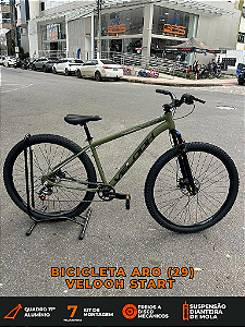 BICICLETA MTB ARO (29) VELOOH START 7 VELOCIDADES FREIO A DISCO MECÂNICO TAMANHO 17 (M) COR VERDE MILITAR