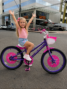 BICICLETA ARO (20) FEMININA COR ROXO/ROSA SEM MARCHA FREIOS V-BRAK DIANTEIRO E TAMBOR TRASEIRO MARCA PRO-X LAVINIA