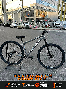 BICICLETA MTB ARO (29) VELOOH START 7 VELOCIDADES FREIO A DISCO MECÂNICO TAMANHO 17 (M) COR CINZA