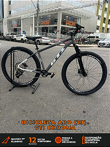 BICICLETA MTB ARO (29) GTI CHROMA 12 VELOCIDADES GTA (1X12) FREIO A DISCO HIDRÁULICO RAVA TAMANHO 17 (M) PRATA/BRANCO