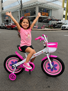BICICLETA ARO (16) FEMININA COR BRANCO / ROSA SEM MARCHA FREIO V-BRAK PRO-X MAGIC JOY