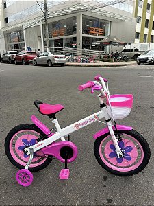 BICICLETA ARO (16) FEMININA COR BRANCO / ROSA SEM MARCHA FREIO V-BRAK PRO-X MAGIC JOY