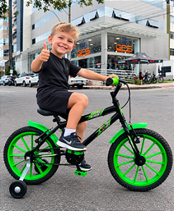 BICICLETA ARO (16) MASCULINA ULTRA KIDS SEM MARCHA FREIOS V-BRAKE COR PRETO/VERDE (USADA)