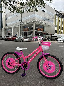 BICICLETA ARO (20) FEMININA COR ROSA SEM MARCHA FREIOS V-BRAK DIANTEIRO E TAMBOR TRASEIRO MARCA PRO-X LAVINIA