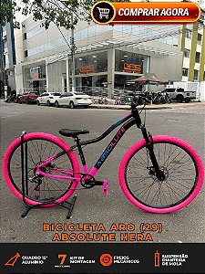 BICICLETA MTB ARO (29) ABSOLUTE HERA 7 VELOCIDADES (1X7) FREIO A DISCO MECÂNICO TAMANHO 15 (P) COR PRETO/ROSA