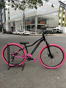 BICICLETA MTB ARO (29) ABSOLUTE HERA 7 VELOCIDADES (1X7) FREIO A DISCO MECÂNICO TAMANHO 15 (P) COR PRETO/ROSA