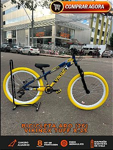 BICICLETA MTB FREERIDE ARO (26) VIKINGX TUFF X-25 KIT 8 VELOCIDADES (1x8) FREIO DISC HIDRÁULICO TRASEIRO COR AZUL