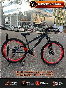 BICICLETA MTB FREERIDE ARO (26) VIKINGX TUFF-25 KIT 7 VELOCIDA DES FREIO A DISCO MECANICO COR GRAFITE