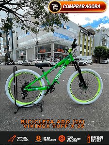 BICICLETA MTB FREERIDE ARO (26) VIKINGX TUFF X-25 CAMBIO 8 VELOCIDADES (1x8) FREIO DISC HIDRÁULICO SHIMANO COR VERDE