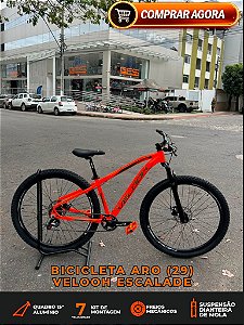 BICICLETA MTB ARO (29) VELOOH ESCALADE 7 VELOCIDADES (1X7) FREIO A DISCO MECÂNICO TAMANHO 15 (P) COR LARANJA NEON