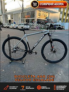 BICICLETA MTB ARO (29) VELOOH ESCALADE 7 VELOCIDADES (1X7) FREIO A DISCO MECÂNICO TAMANHO 21 (GG) COR PRATA/PRETO