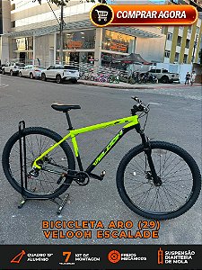 BICICLETA MTB ARO (29) VELOOH ESCALADE 7 VELOCIDADES (1X7) FREIO A DISCO MECÂNICO TAMANHO 19 (G) COR AMARELO NEON/PRETO