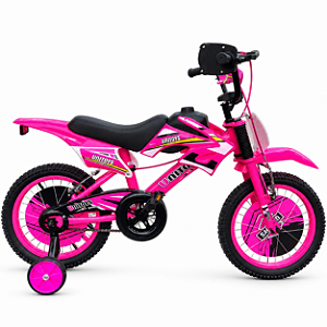 BICICLETA ARO (16) FEMININA TIPO MOTO CROSS COR ROSA FREIO V-BRAKE SEM MARCHA UNITOYS