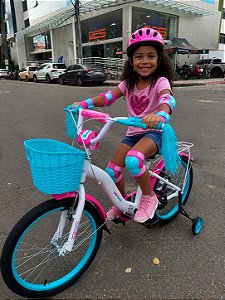 BICILETA ARO (20) FEMININA GIRL POWER COR BRANCO/ROSA/AZUL FREIO V-BRAKE SEM MARCHA COM CESTINHA UNITOYS