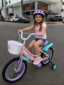BICICLETA ARO (16) FEMININA CANDY POP COR ROSA/LILAS/BRANCO FREIO V-BRAKE SEM MARCHA COM CESTINHA UNITOYS