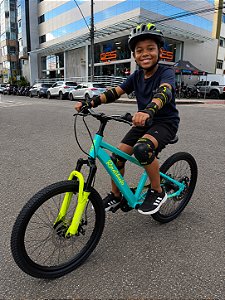 BICILETA ARO (20) FEMININA/MASCULINA MTB RADIKALE COR VERDE MENTA/AMARELO FREIO A DISCO MECÂNICO SEM MARCHA UNITOYS