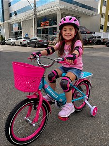 BICILETA ARO (16) FEMININA LOVE TIFFANY COR AZUL/ROSA FREIO V-BRAKE SEM MARCHA COM CESTINHA UNITOYS