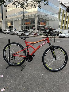 BICICLETA MTB ARO (26) CALOI ANDES KIT 21 VELOCIDADES FREIO V-BRAKE COR VERMELHO/AMARELO
