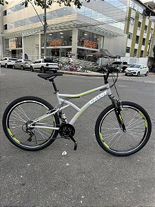 BICICLETA MTB ARO (26) CALOI ANDES KIT 21 VELOCIDADES FREIO V-BRAKE COR CINZA/VERDE