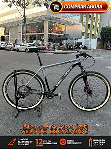 BICICLETA MTB ARO (29) VELOOH ESCALARDE 12 VELOCIDADES GTA (1X12) FREIO A DISCO HIDRÁULICO TAMANHO 21 (GG) PRATA/PRETO