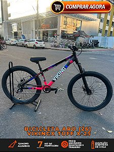 BICICLETA MTB FREERIDE ARO (26) VIKINGX TUFF X-30 CAMBIO 7VELOCIDADES (1X7) FREIO DISCO MECÂNICO COR ROSA/PRETO