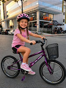 BICICLETA ARO (20) FEMININA COR VIOLETA S/ MARCHA FREIO V-BRAKE COM CESTA MILANO FAST