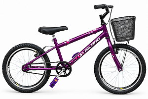 BICICLETA ARO (20) FEMININA COR VIOLETA S/ MARCHA FREIO V-BRAKE COM CESTA MILANO FAST