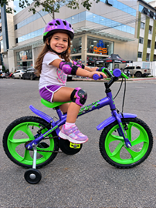 BICILETA ARO (16) FEMININA COR ROXO/VERDE FREIO V-BRAKE SEM MARCHA HOUSTON PIX
