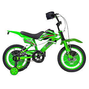 BICICLETA INFANTIL ARO 16 MASCULINA MOTO CROSS VERDE COM RODINHAS UNITOYS
