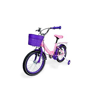 BICICLETA INFANTIL ARO 16 FEMININA LOVE ROSA COM CESTINHA E RODINHAS UNITOYS