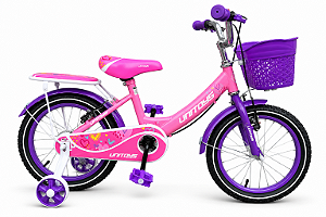 BICICLETA INFANTIL ARO 16 FEMININA LOVE ROSA COM CESTINHA E RODINHAS UNITOYS