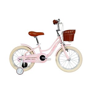 BICICLETA INFANTIL ARO 16 FEMININA RETRÔ ROSA-CLARO COM CESTA E RODINHAS UNITOYS