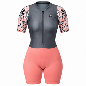 MACAQUINHO CICLISMO FEMININO FREE FORCE CLASSIC ZARA ROSA/CINZA TAMANHO P