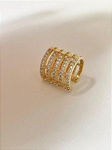 Piercing Cinco Aros Frente Cravação Zircônias Brancas Banhado a Ouro