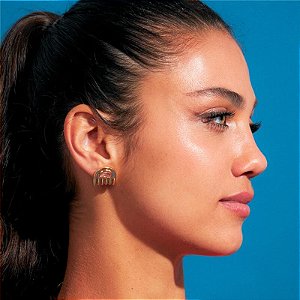 Brinco Texturizado Liso e cristal Banhado a Ouro