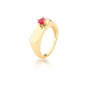 Anel Quadrado Liso e Cristal Banhado a Ouro