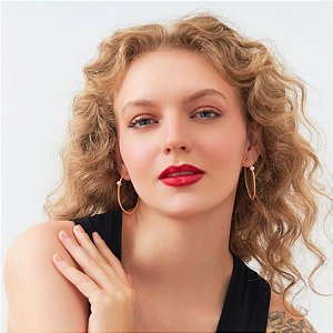 Meia Argola Trançada Lisa Com Cristal Banhado a Ouro