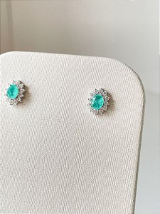 Brinco Oval Turmalina Cravação Princesa Prata 925