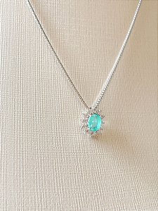 Colar Oval Turmalina Cravação Princesa Prata 925
