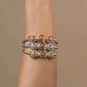 Bracelete com Leopardos Brancos Banhado a Ouro