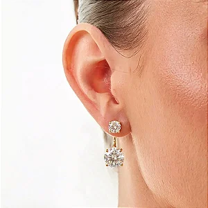 Brinco Ear Jacket 2 em 1 Com Zircônias Redondas