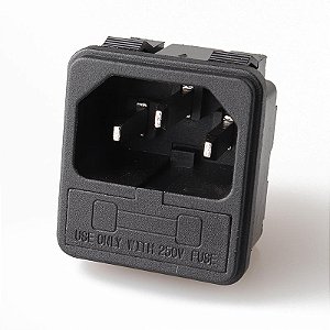 Tomada Ac-02 Painel Macho Tripolar Conector 3 Vias Fusível