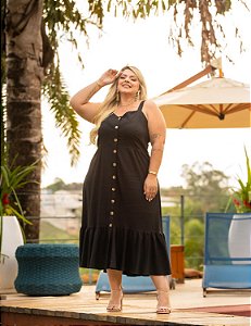 VESTIDO LONGO LINHO BOTÕES - PRETO