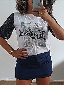 T shirt Paetê com dourado
